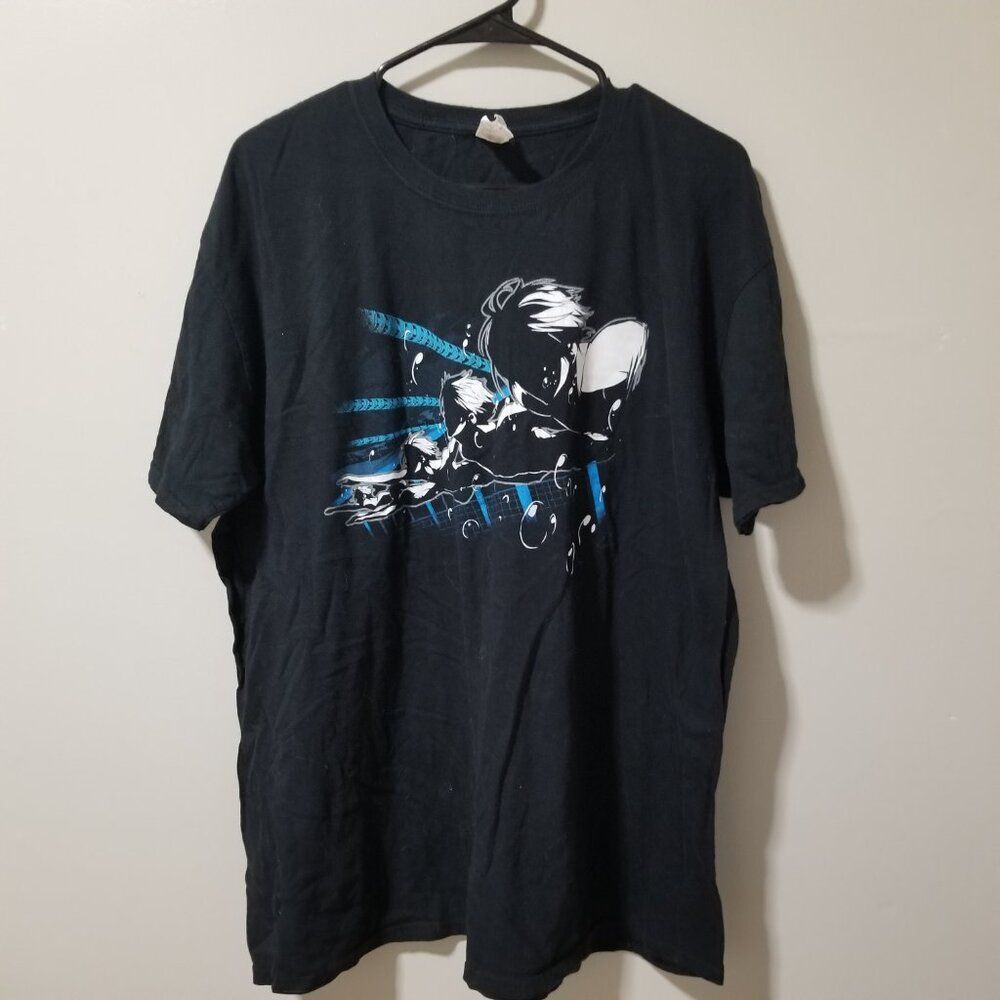 Iwatobi Swim Club Anime Japanese Graphic Black T Shirt Men's 2XL